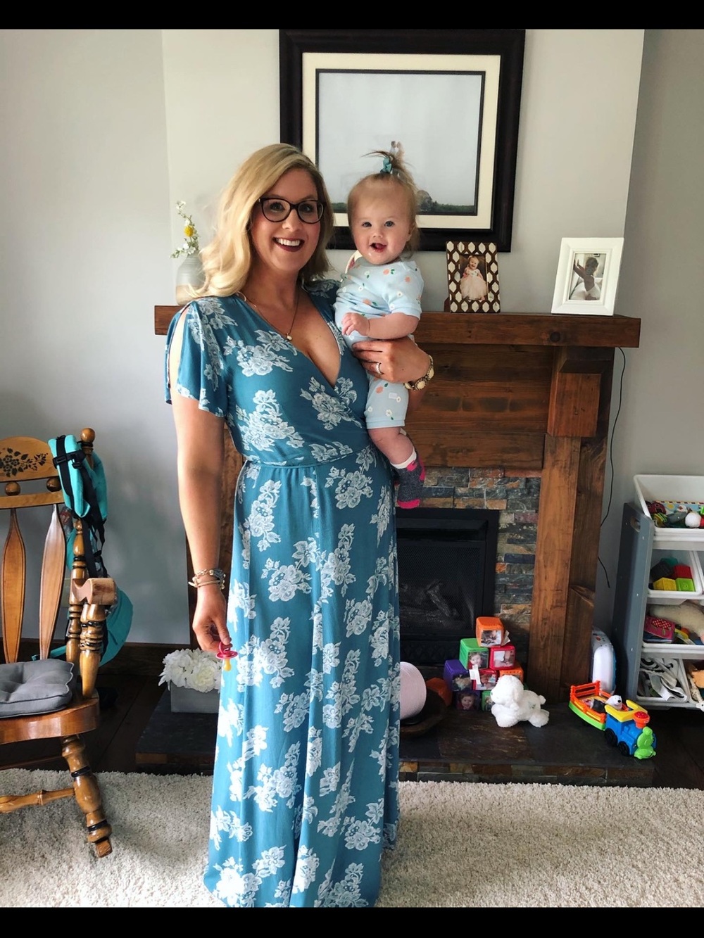 Lulu's Teal Floral Maxi Dress with White Print - Picture 4 of 6